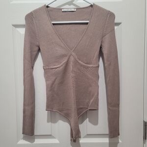 NWT Abercrombie Women's Long-Sleeve V-Neck Sweater Brown Bodysuit